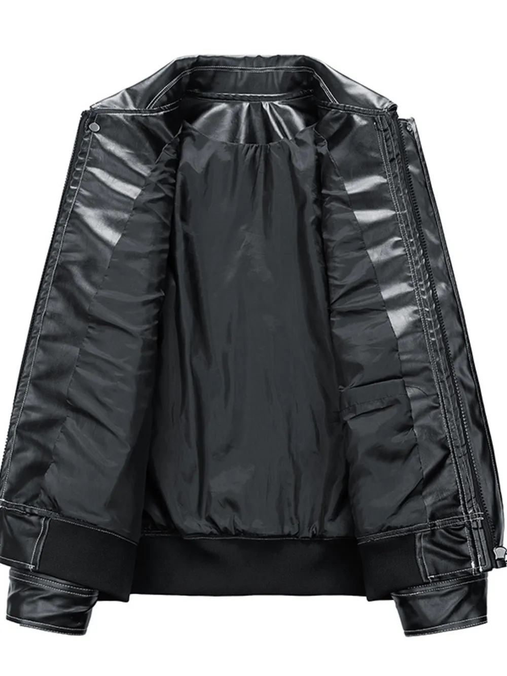 Men's Plus Size Zip Up Leather Jacket, image 2