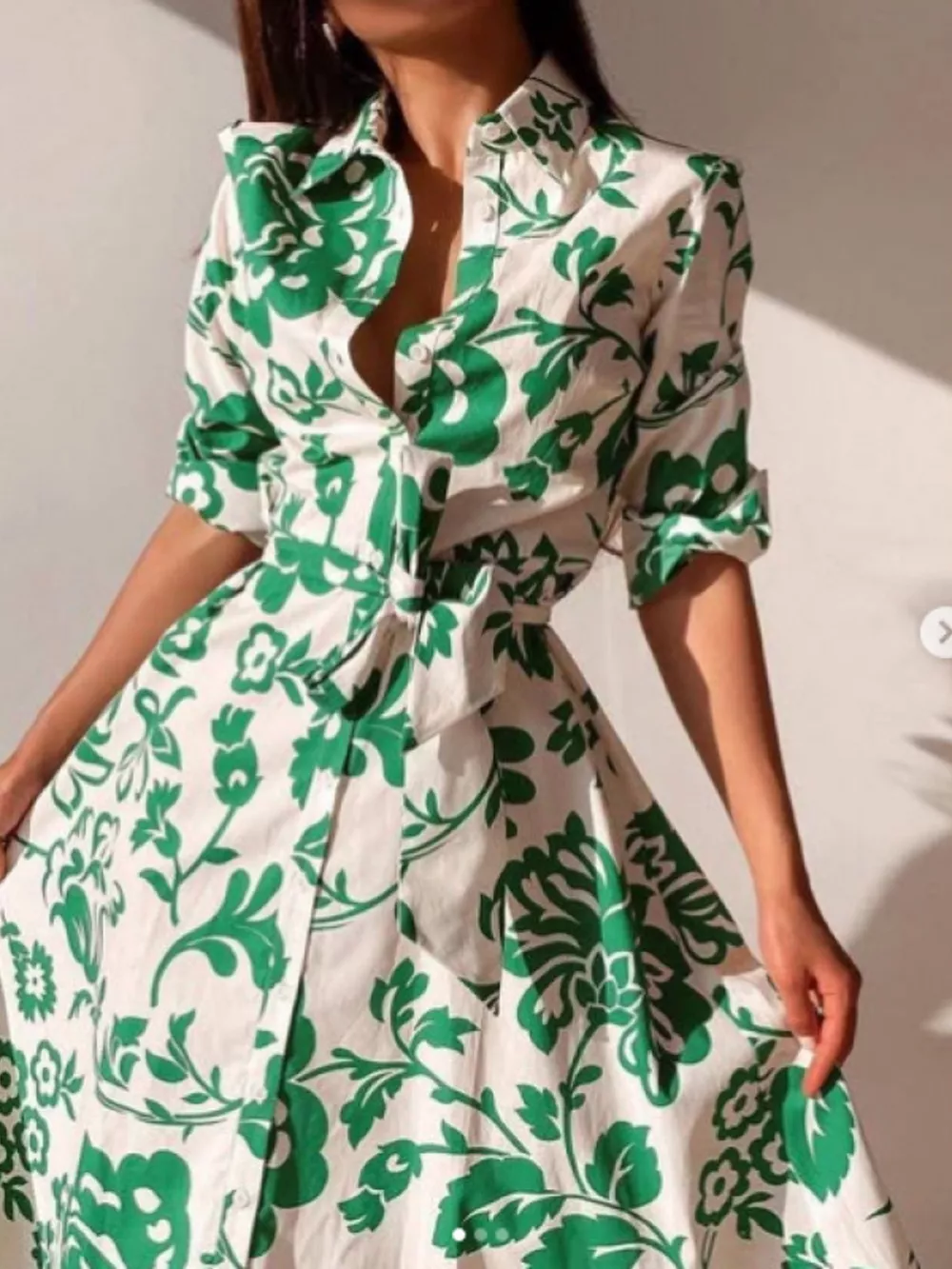Printed Tie Waist Shirt Dress, image 3