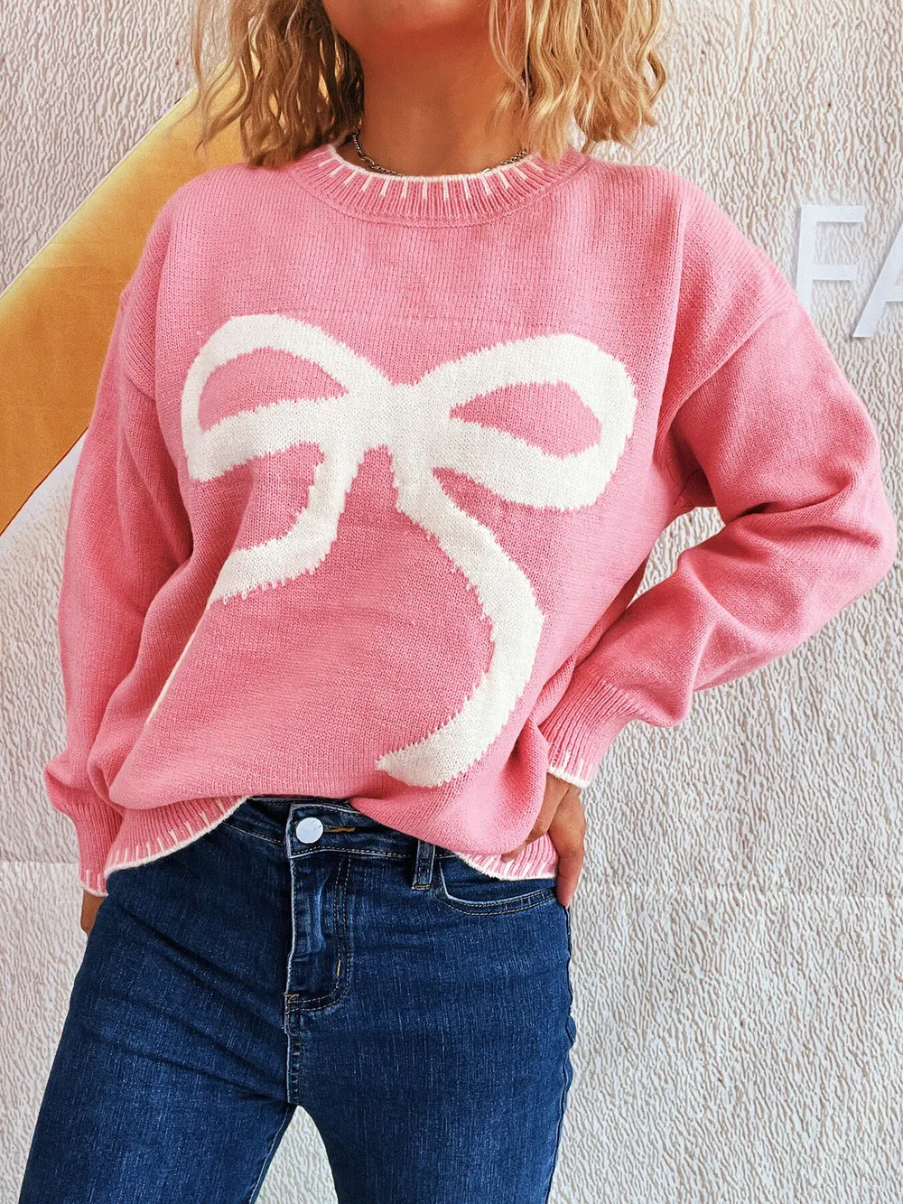 Bow Pattern Round Neck Sweater, image 12
