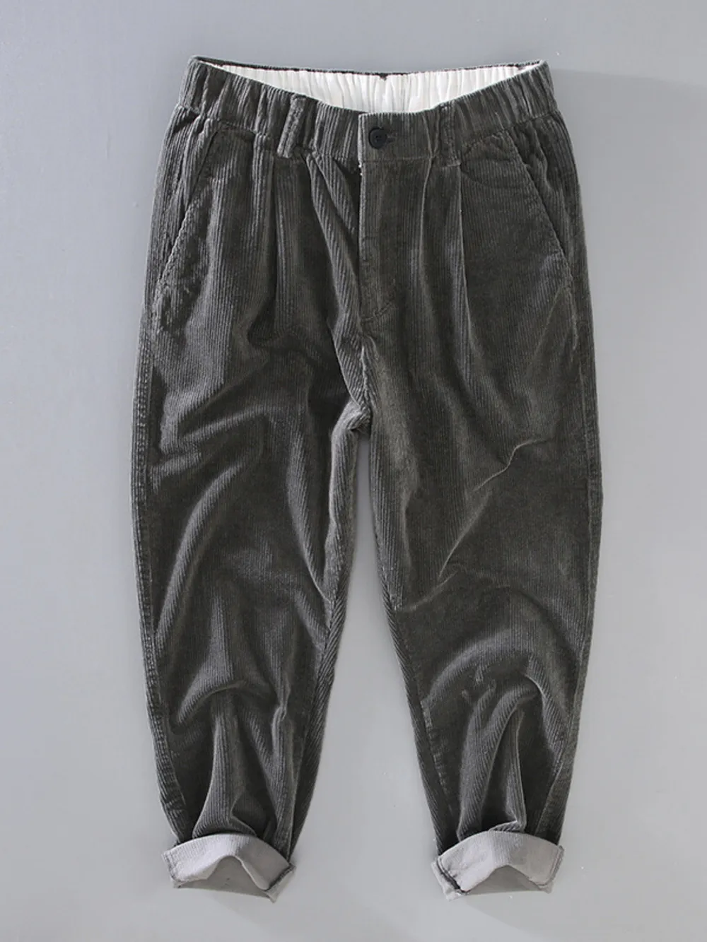 Men's Plus Size Corduroy Pleated Casual Pants, image 5