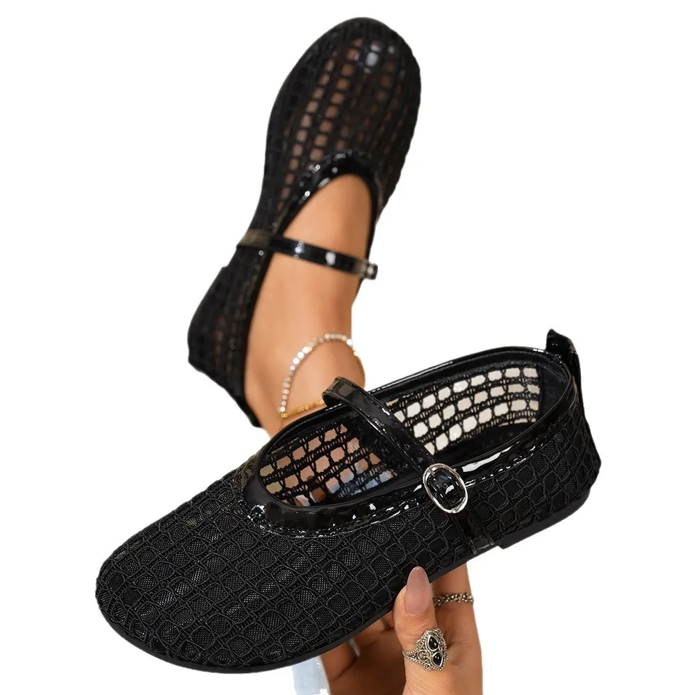 Woven Mesh Mary Jane Sandals with Buckle Strap, image 3