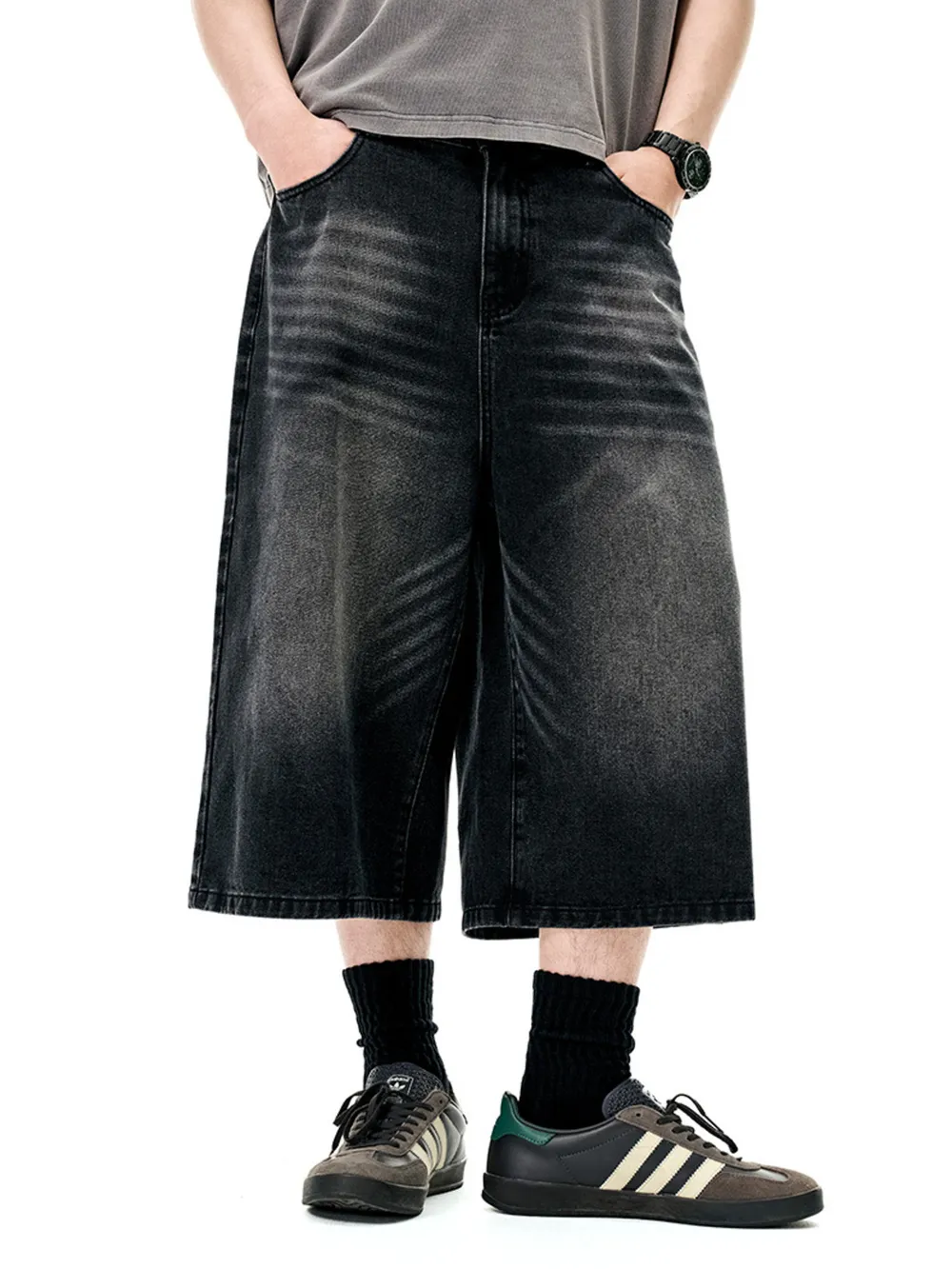 Men's Wide Leg Denim Shorts