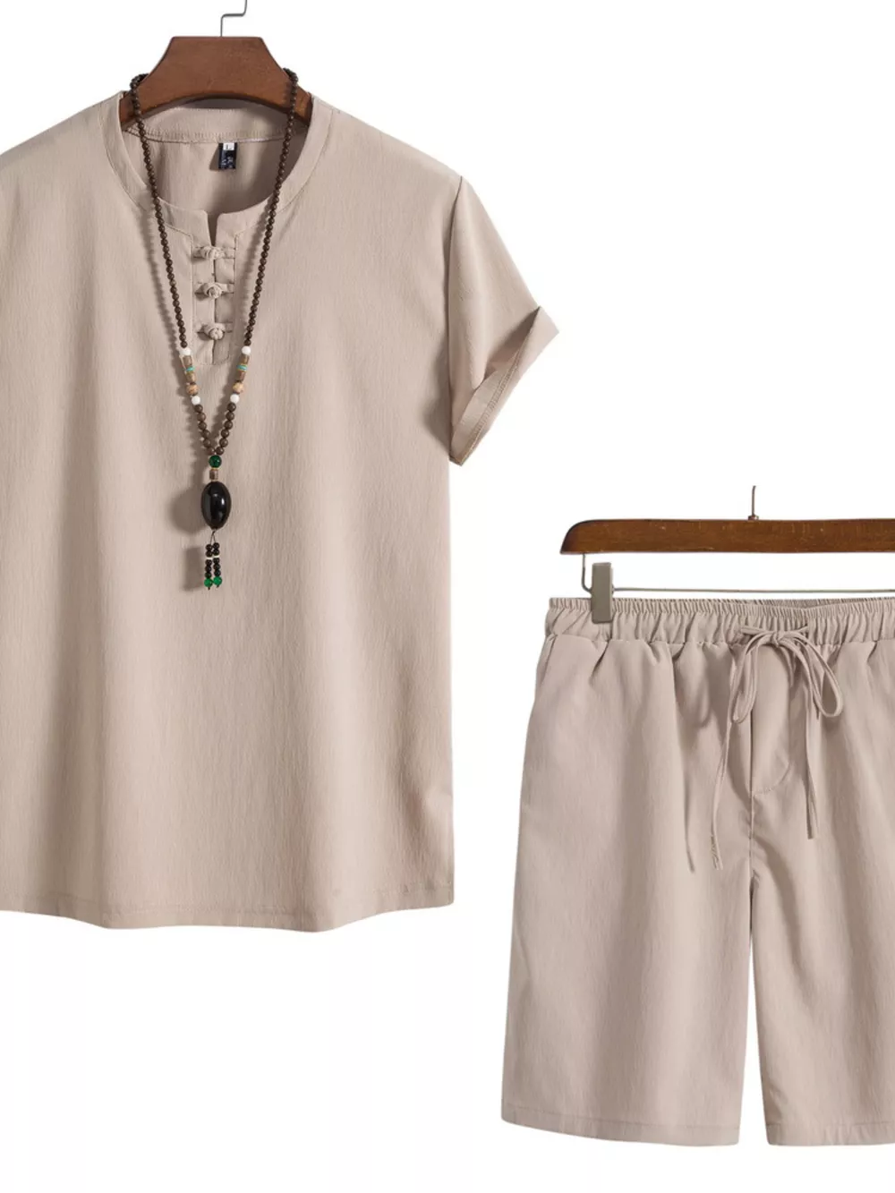 Men's Plus Size Mandarin Collar Short Sleeve Shirt and Shorts Set