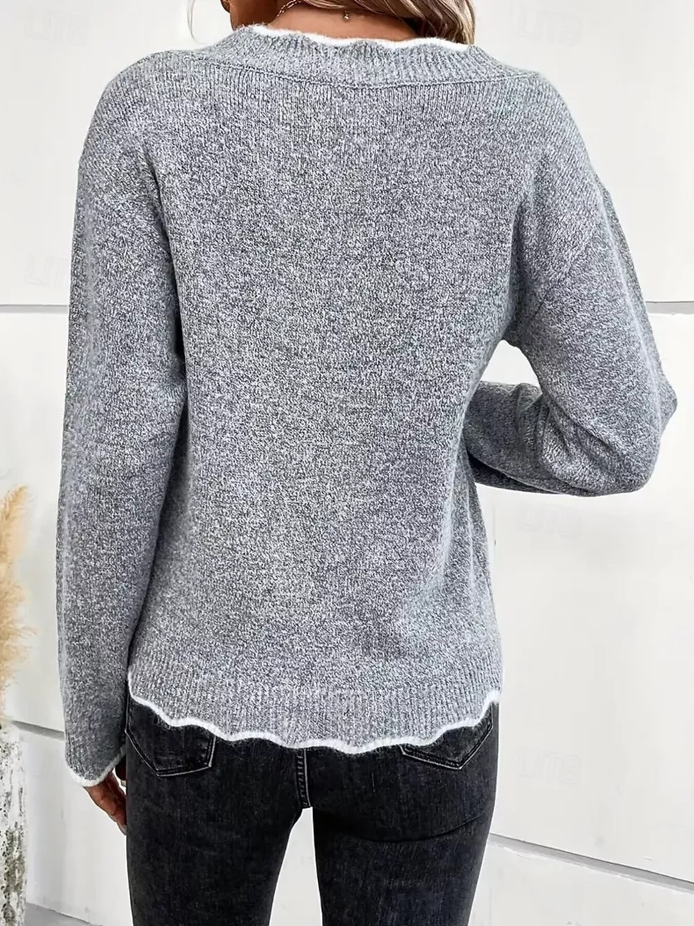 Contrast Trim V-Neck Sweater, image 3