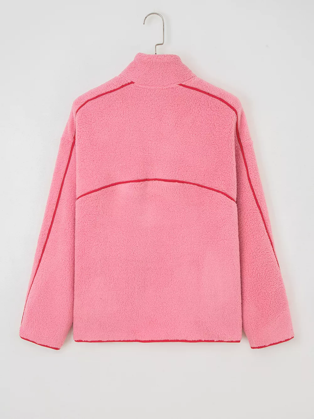 Sherpa Contrast Faux Leather Trim Half Zip Sweatshirt, image 5