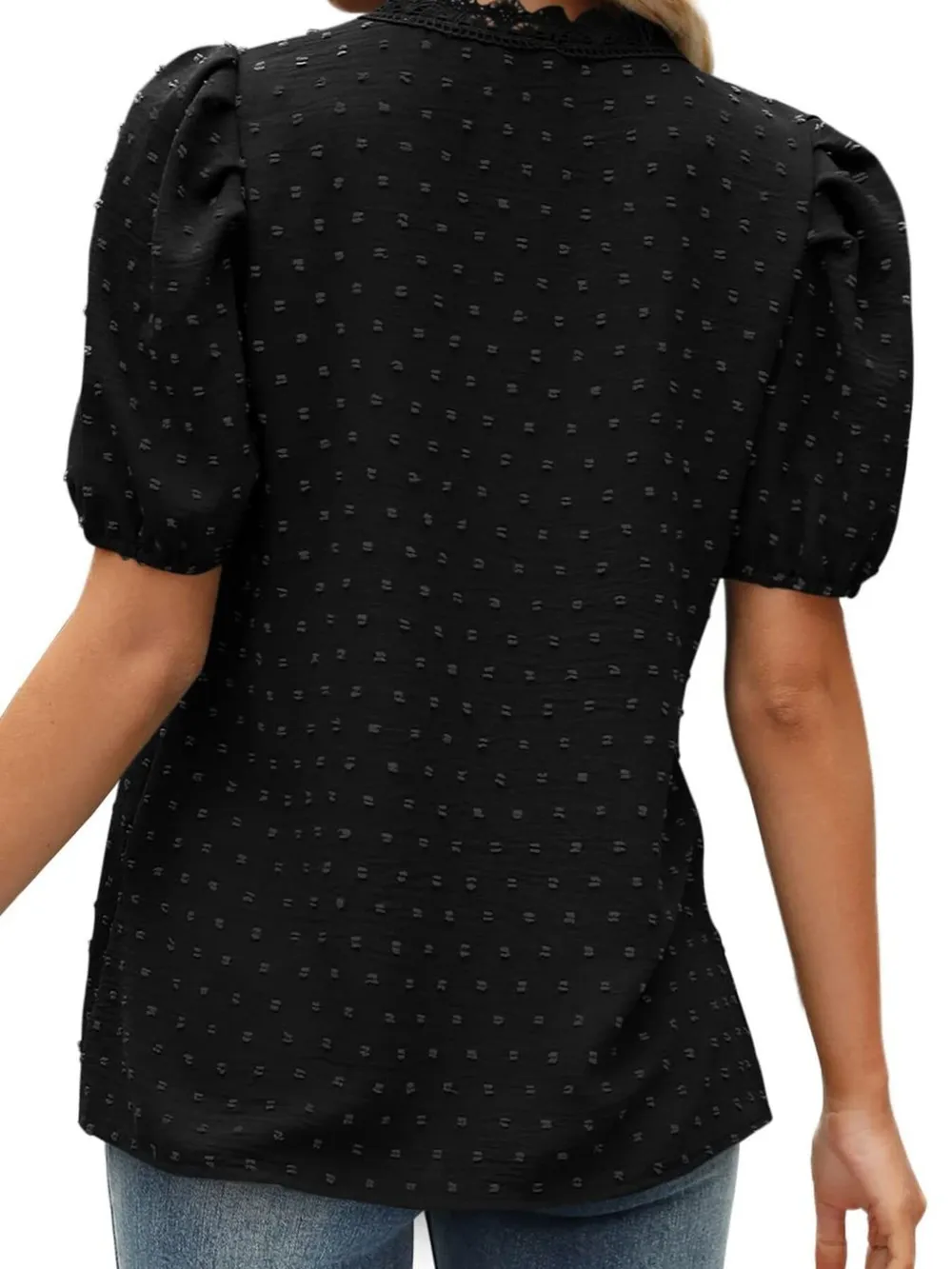 Puff Sleeve Swiss Dot Lace Trim Blouse, image 27