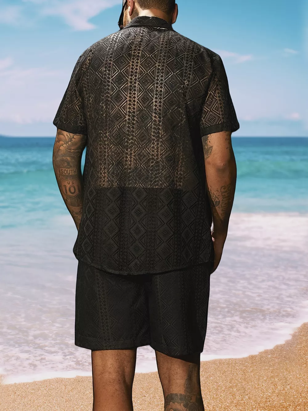 Men's Full Size Geometric Pattern Short Sleeve Shirt Plus Size, image 3