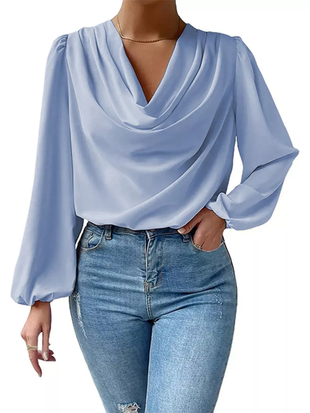 Full Size Cowl Neck Balloon Sleeve Blouse Plus Size, image 10