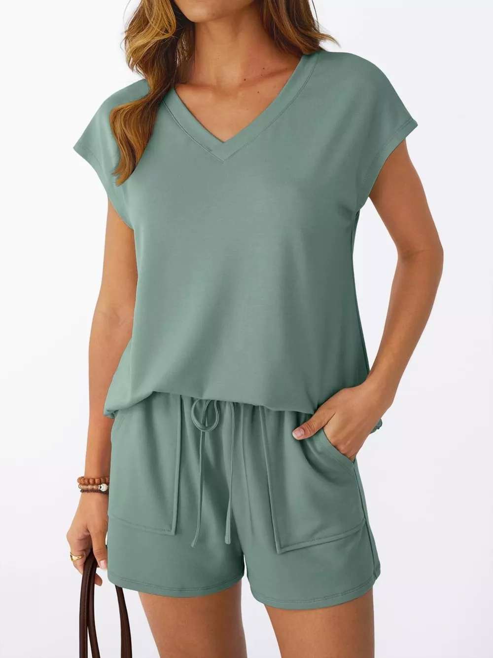 Casual V-Neck T-Shirt and Shorts Set, image 12