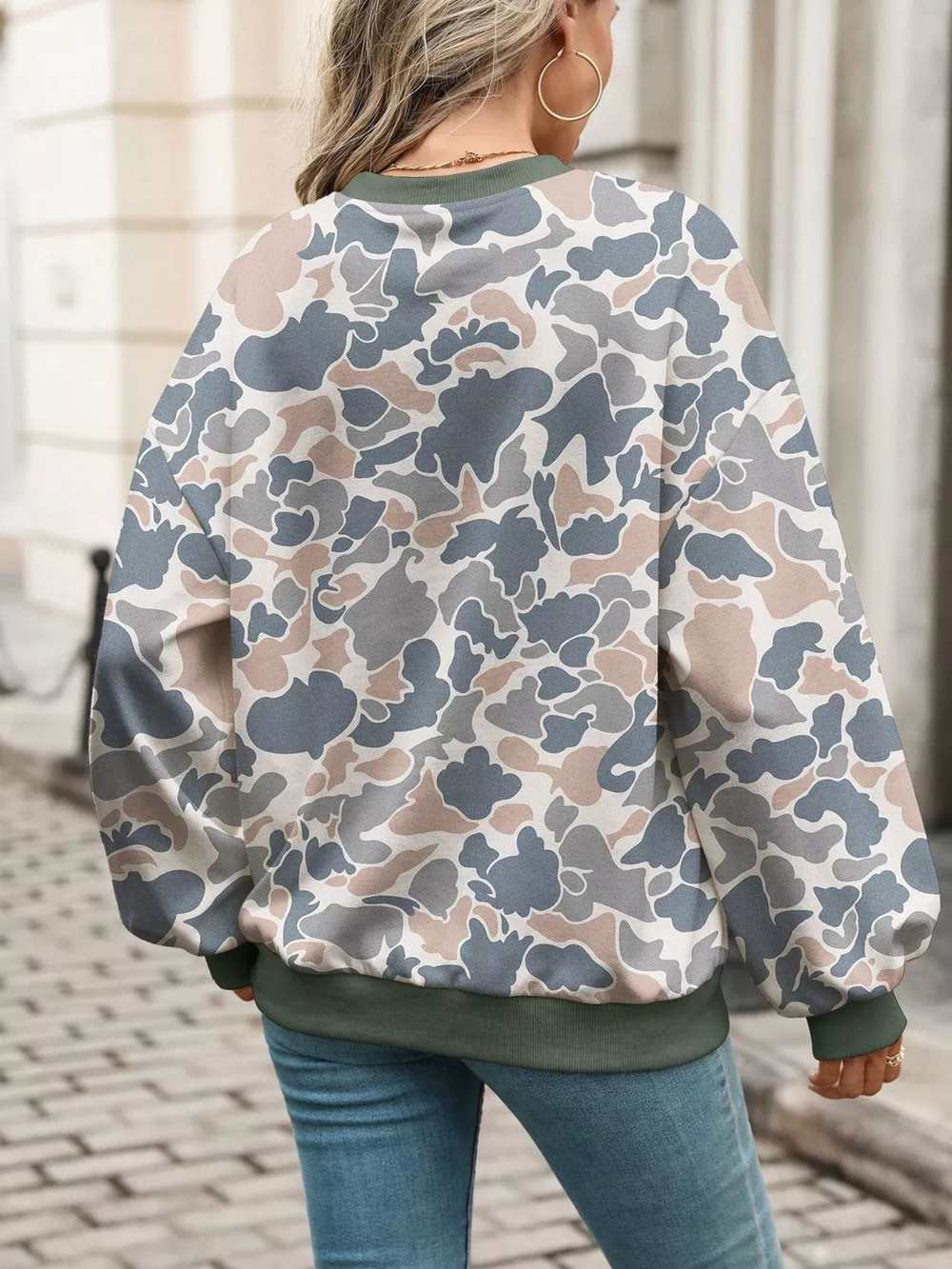 Leaf Print Sweatshirt with Contrasting Trim, image 28
