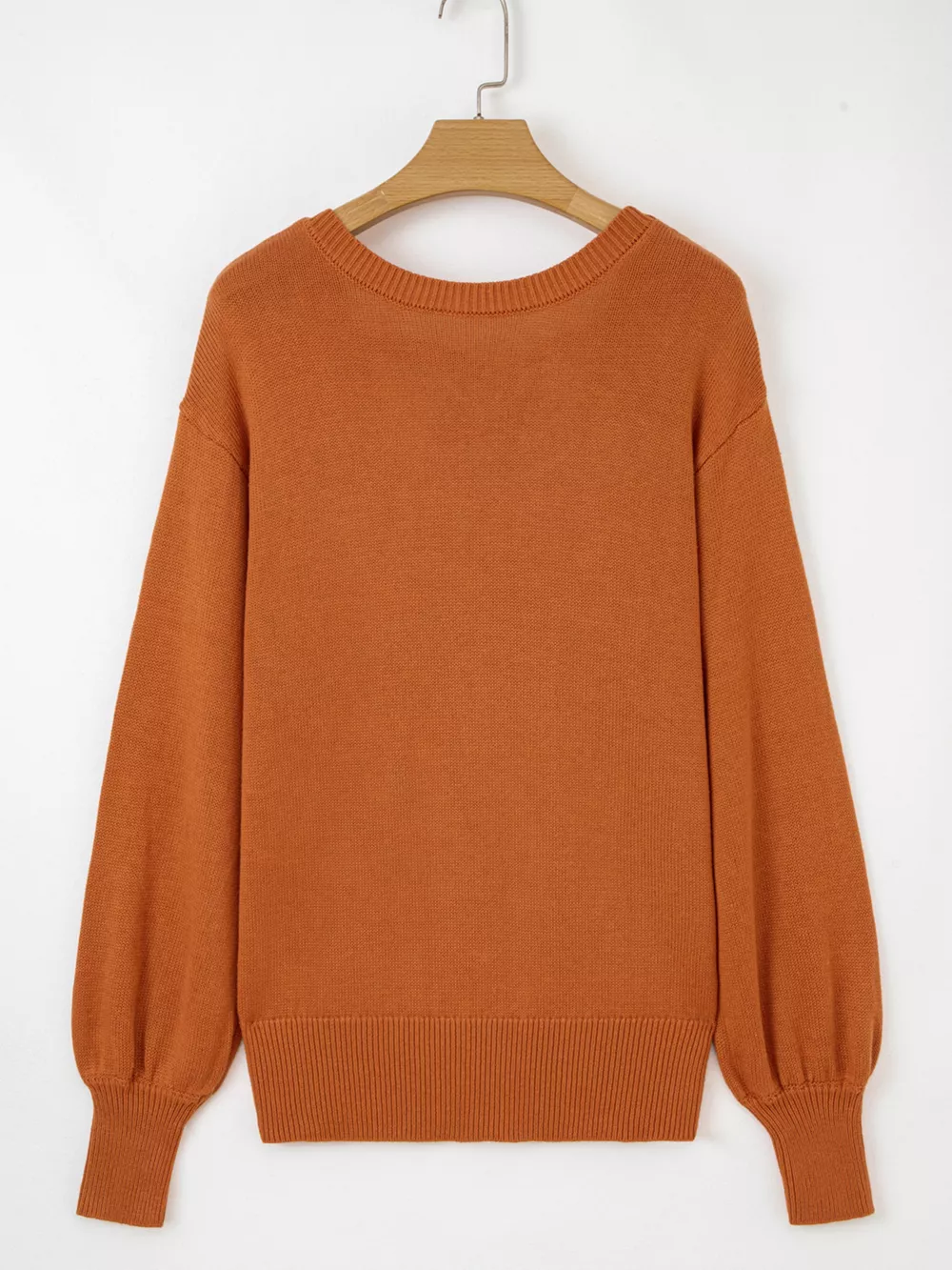 Solid Color Ribbed Trim Drop Shoulder Sweater, image 3