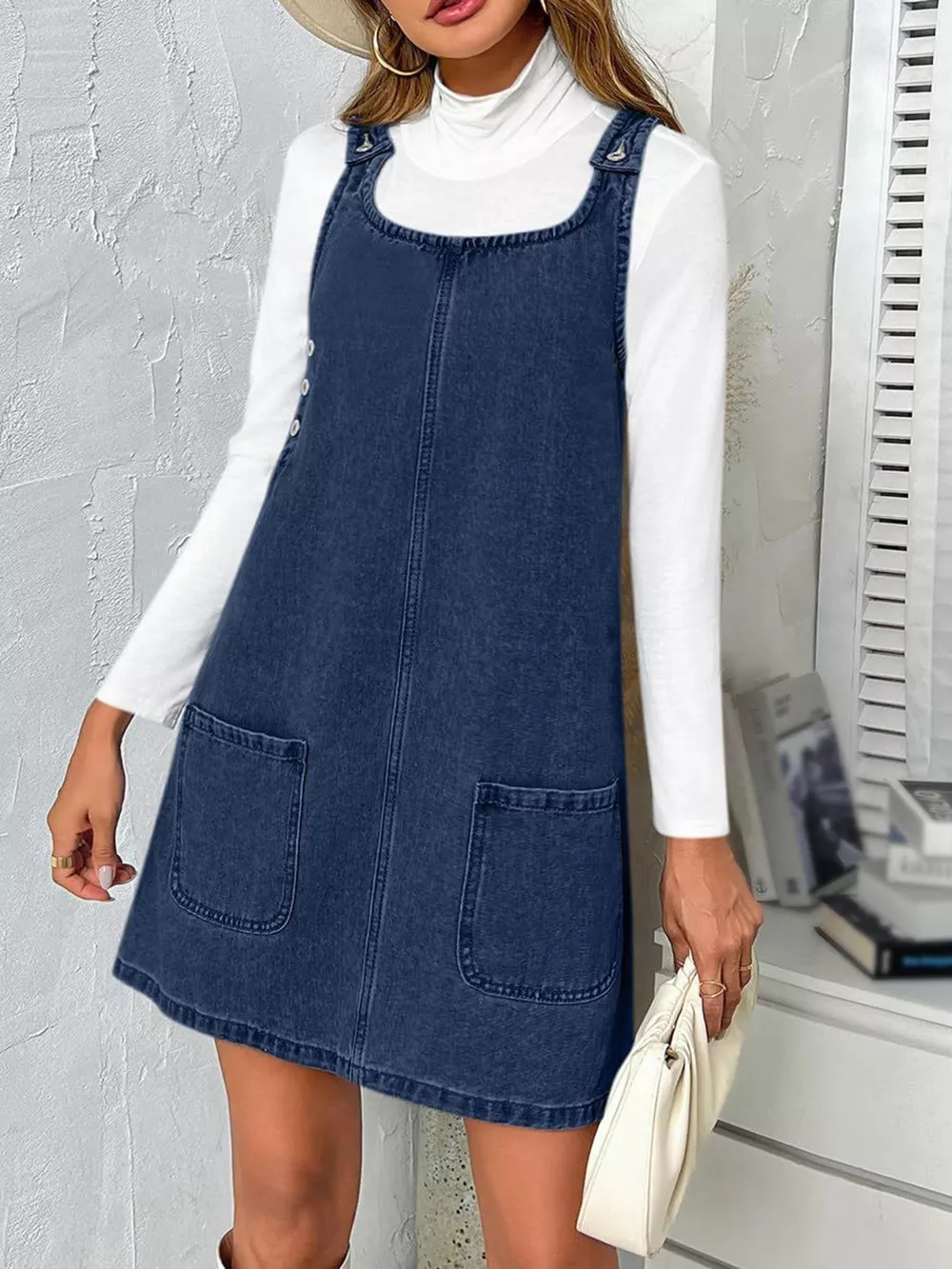 Casual Scoop Neck Sleeveless Denim Dress, image 5