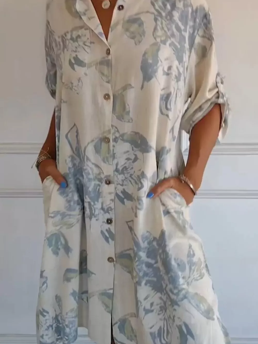 Full Size Floral Print Button-Up Shirt Dress Plus Size, image 3