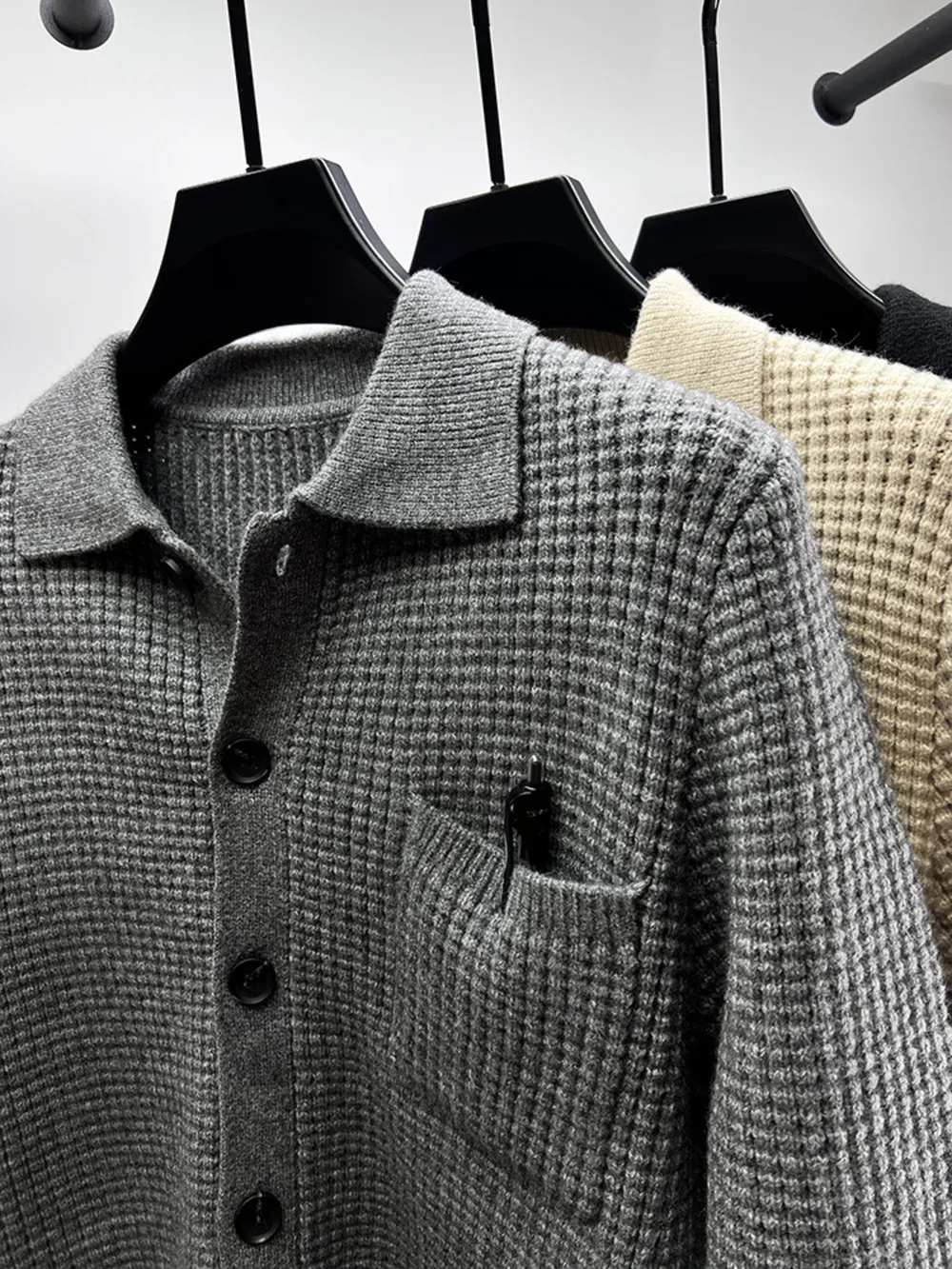 Men's Plus Size Button-Front Knit Cardigan with Collar, image 7