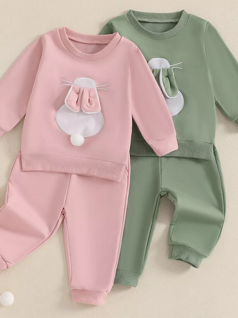 Children's Bunny Applique Top and Pants Outfit Set, image 2
