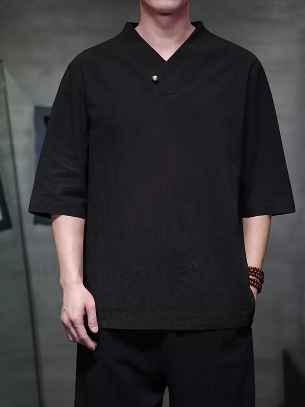 Men's Plus Size Solid Color 3/4 Sleeve Shirt, image 3