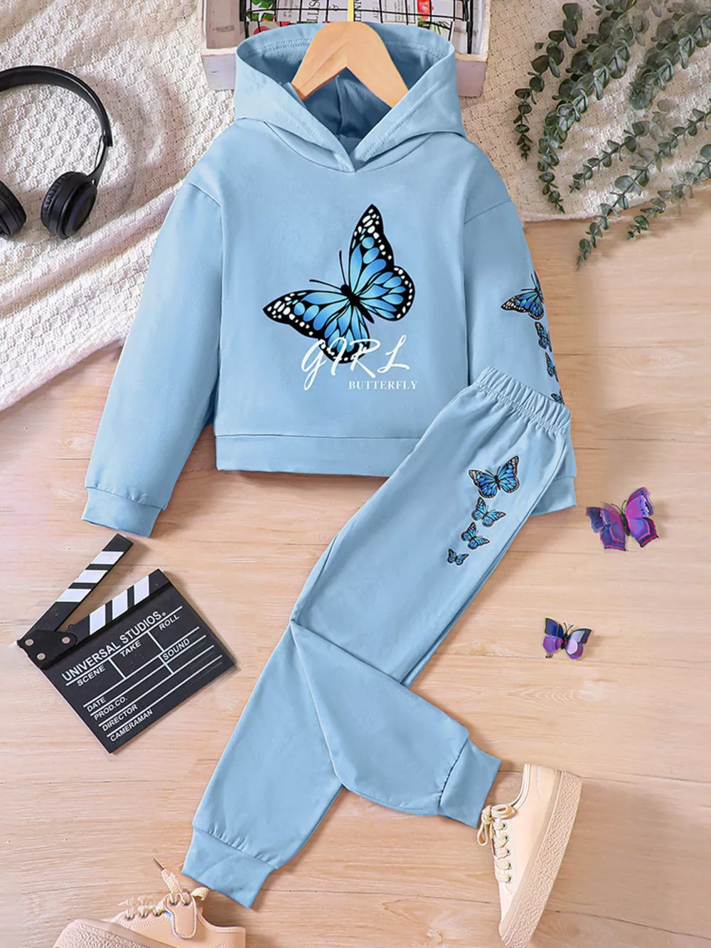 Childrens's Butterfly Print Hoodie & Pants Set, image 14