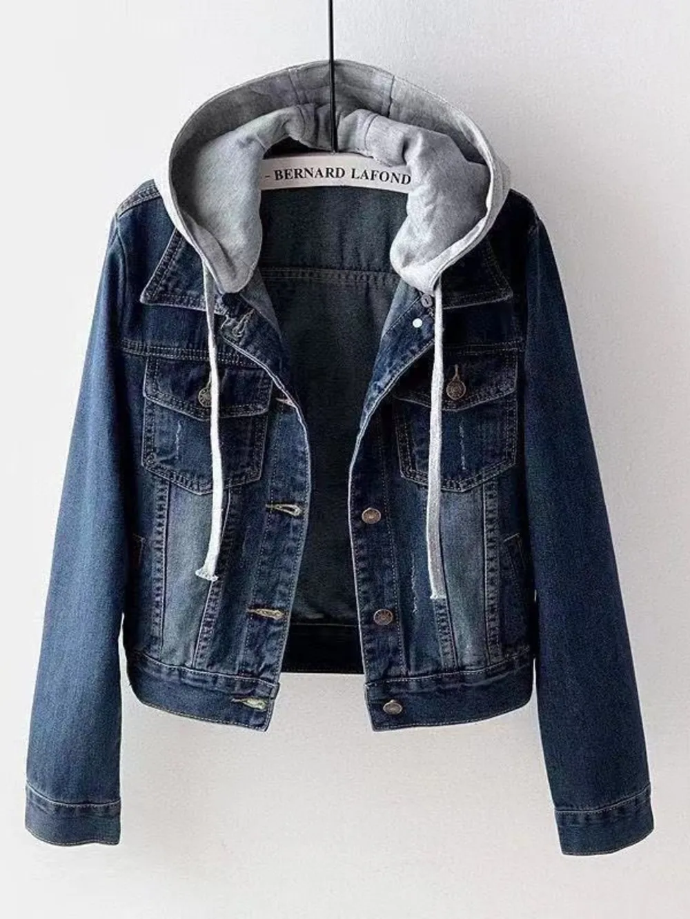 Full Size Button Up Drawstring Hooded Denim Jacket Plus Size, image 2