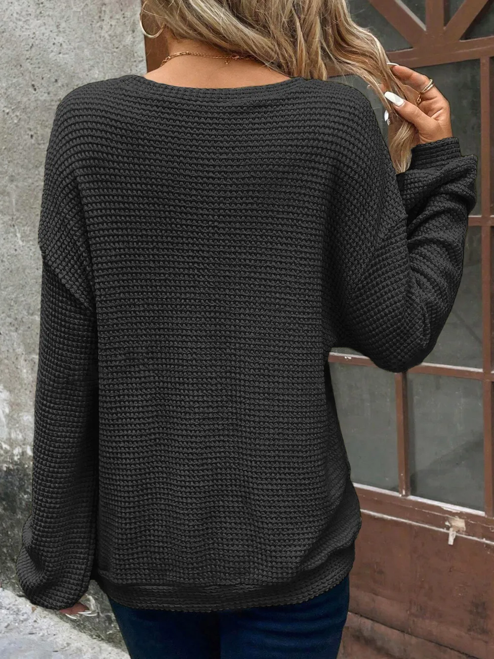 Plus Size Relaxed Fit Waffle Knit Round Neck T-Shirt, image 6