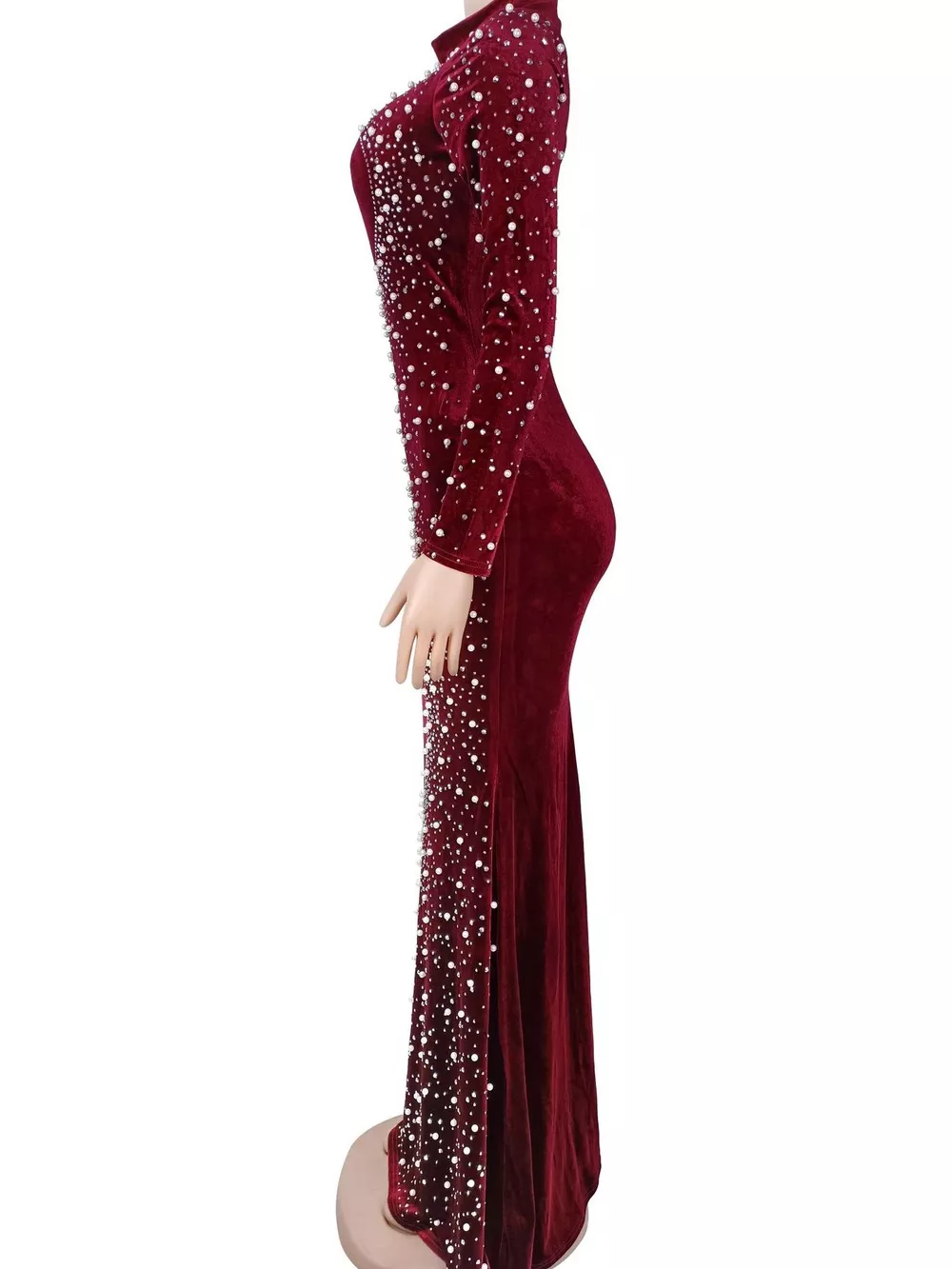 Rhinestone Embellished Velvet Mermaid Evening Maxi Dress, image 10