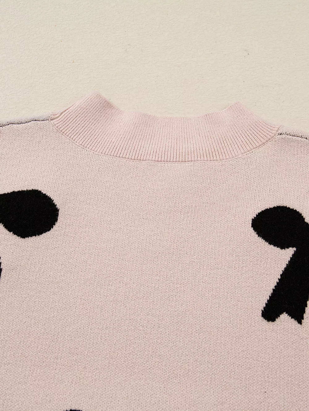 Pearl Embellished Bow Pattern Loose Sweater, image 5