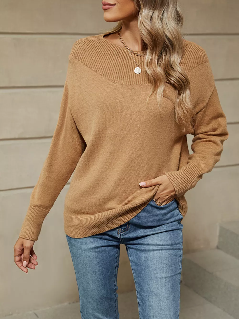Ribbed Knit Dropped Shoulder Sweater, image 9