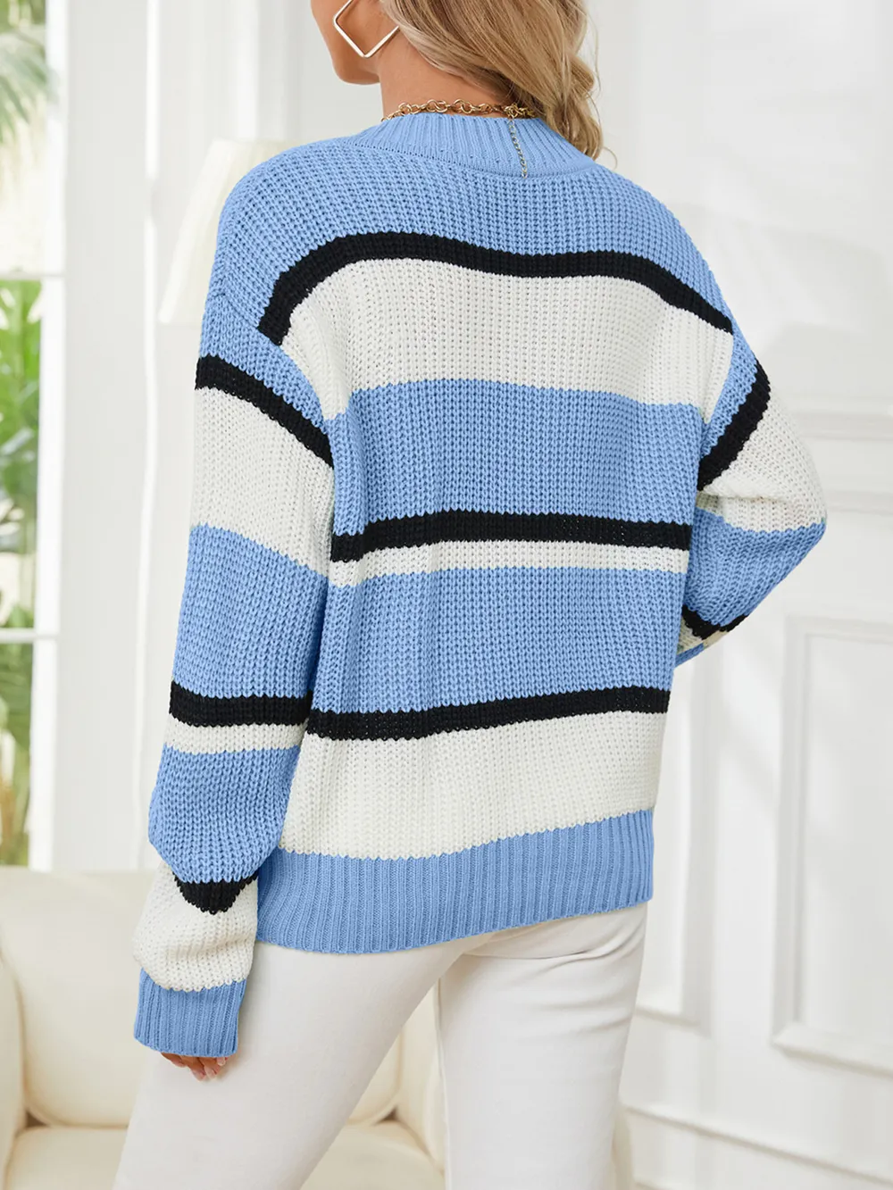 Striped V-Neck Color Block Sweater, image 3