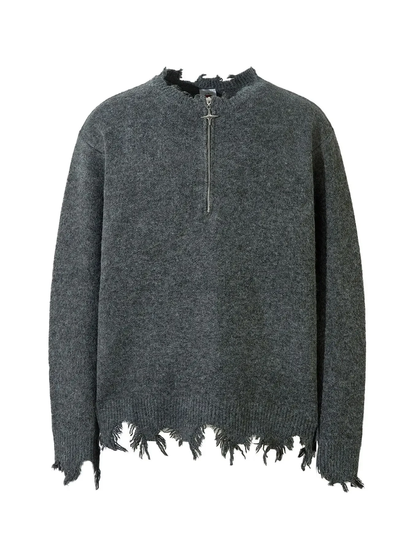 Men's Distressed Hem Half-Zip Sweater, image 2
