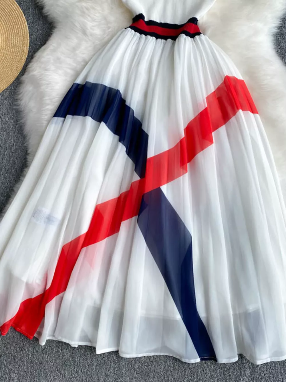 Elegant Color Block Pleated Midi Dress, image 4