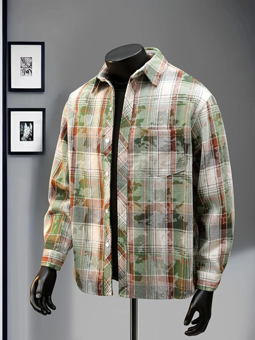 Men's Full Size Plaid Print Long Sleeve Shirt Plus Size, image 3