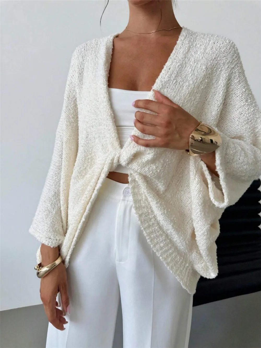 Twist-Front Textured Knit Cardigan, image 9
