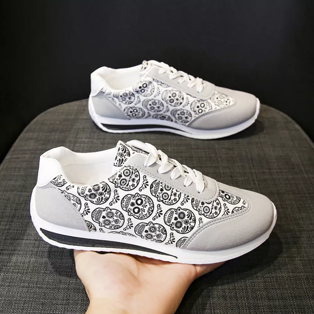 Skull Print Lace-Up Sneakers, image 5