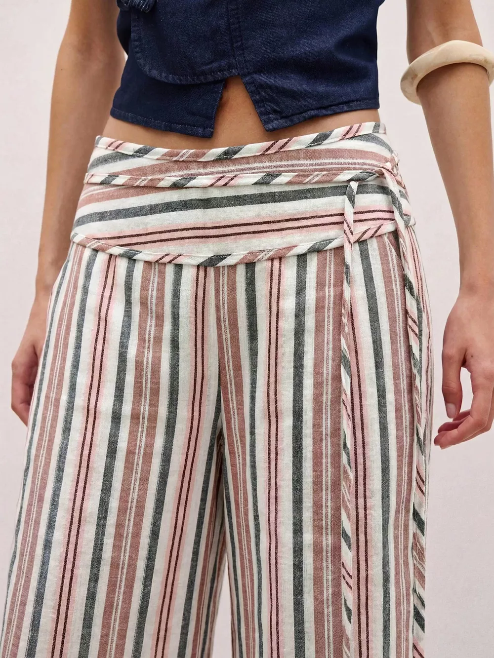 Striped Wide-Leg Pants with Tie Waist, image 6