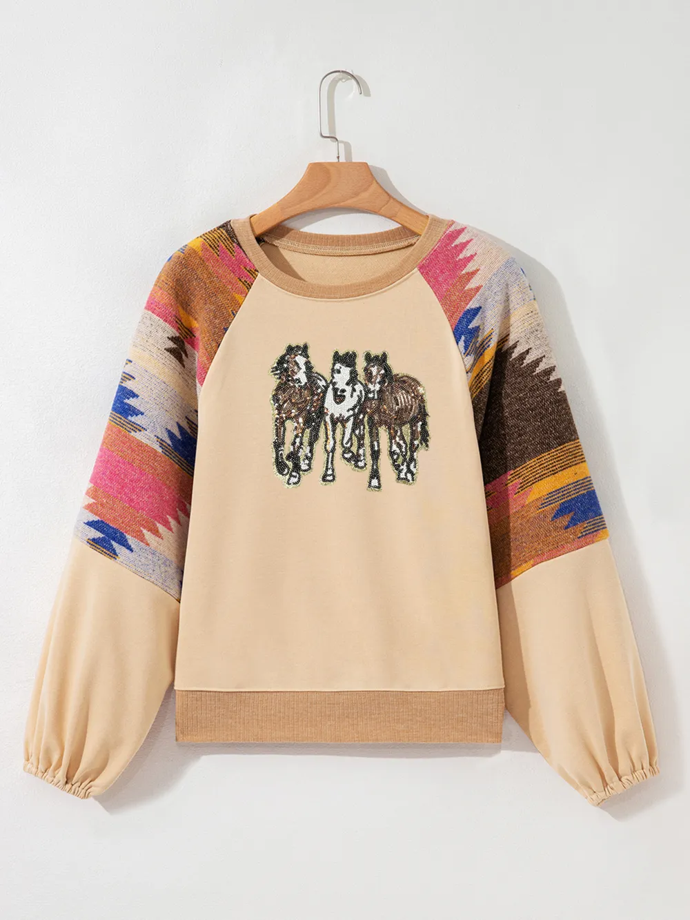 Sequined Western Horses Bubble Sleeve Sweatshirt, image 2