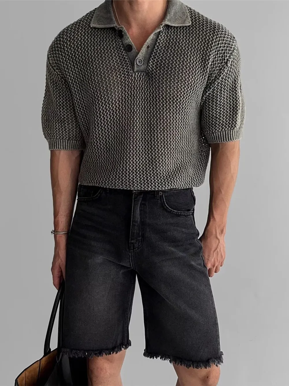Men's Plus Size Collared Neck Short Sleeve Mesh Knit Polo, image 2