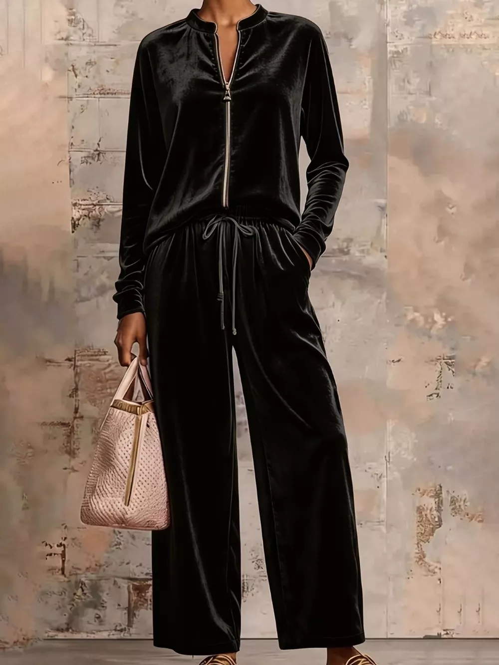 Velvet Zip-Up Top and Pants Set, image 9