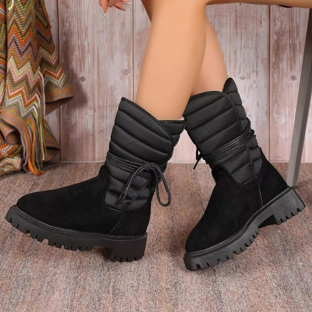Quilted Lace-Up Mid-Calf Boots, image 6