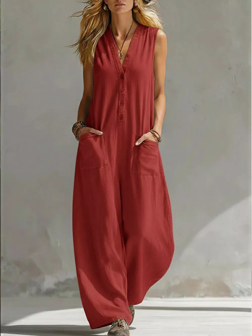 Full Size V-Neck Sleeveless Wide-Leg Jumpsuit Plus Size, image 8