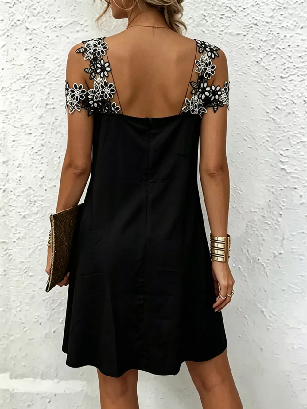 Lace Floral Trim Cold Shoulder Mini Dress, image 4