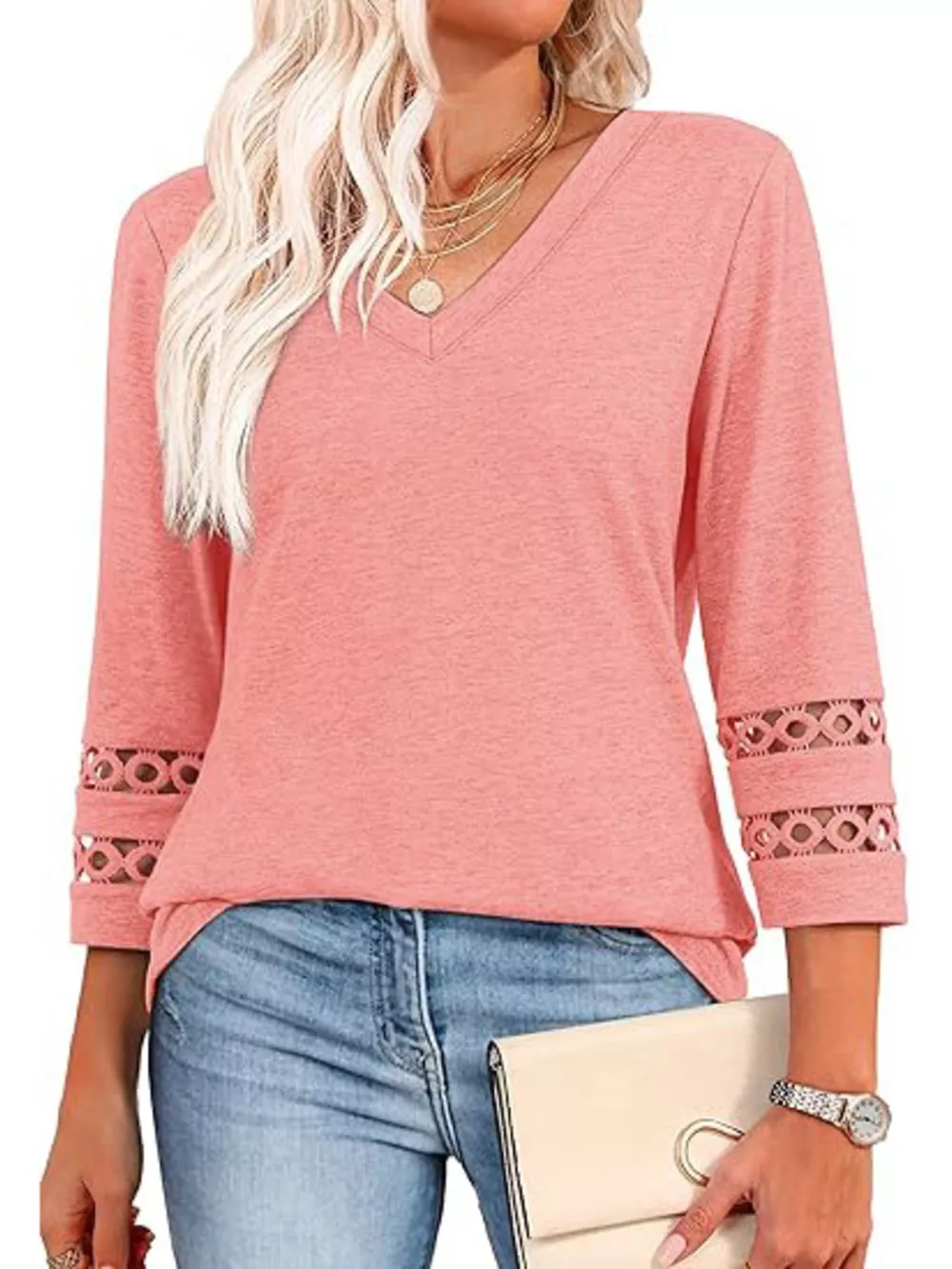 V-Neck Cutout 3/4 Sleeve T-Shirt, image 20