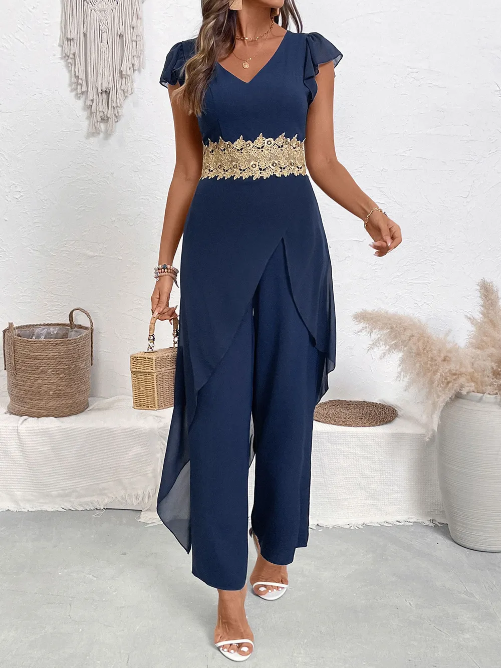 V-Neck Wide Leg Jumpsuit, image 6
