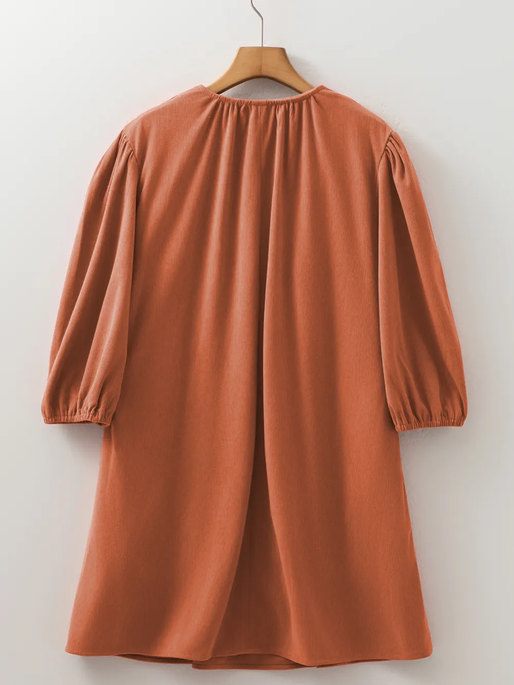 Split Neck Scallop Detail Corduroy Mini Dress, image 7