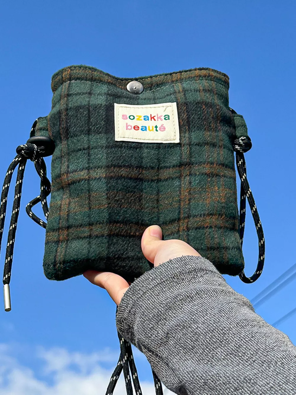 Plaid Pattern Drawstring Crossbody Bag, image 2