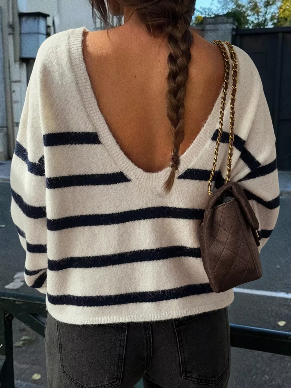 Striped Round Neck Long Sleeve Knit Top, image 3