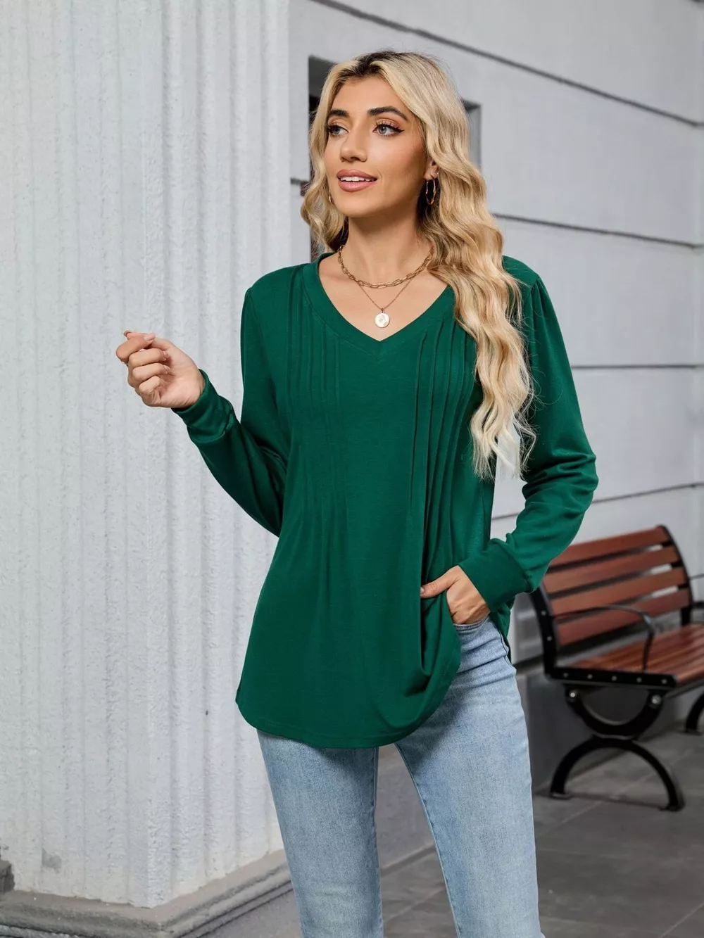 V-Neck Long Sleeve Relaxed Fit T-Shirt, image 14