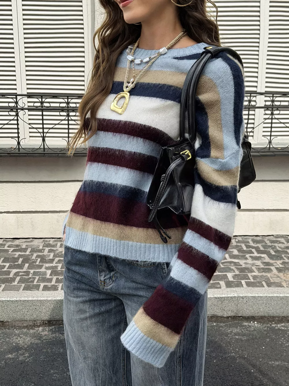 Multi-Color Striped Fuzzy Sweater, image 3