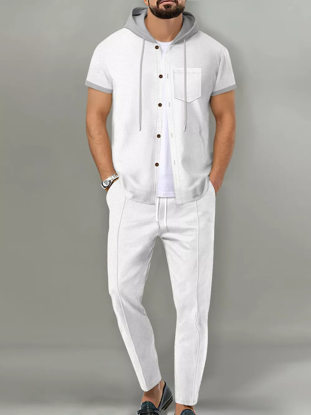 Men's Full Size Short-Sleeve Hooded Top and Shorts Set Plus Size, image 6