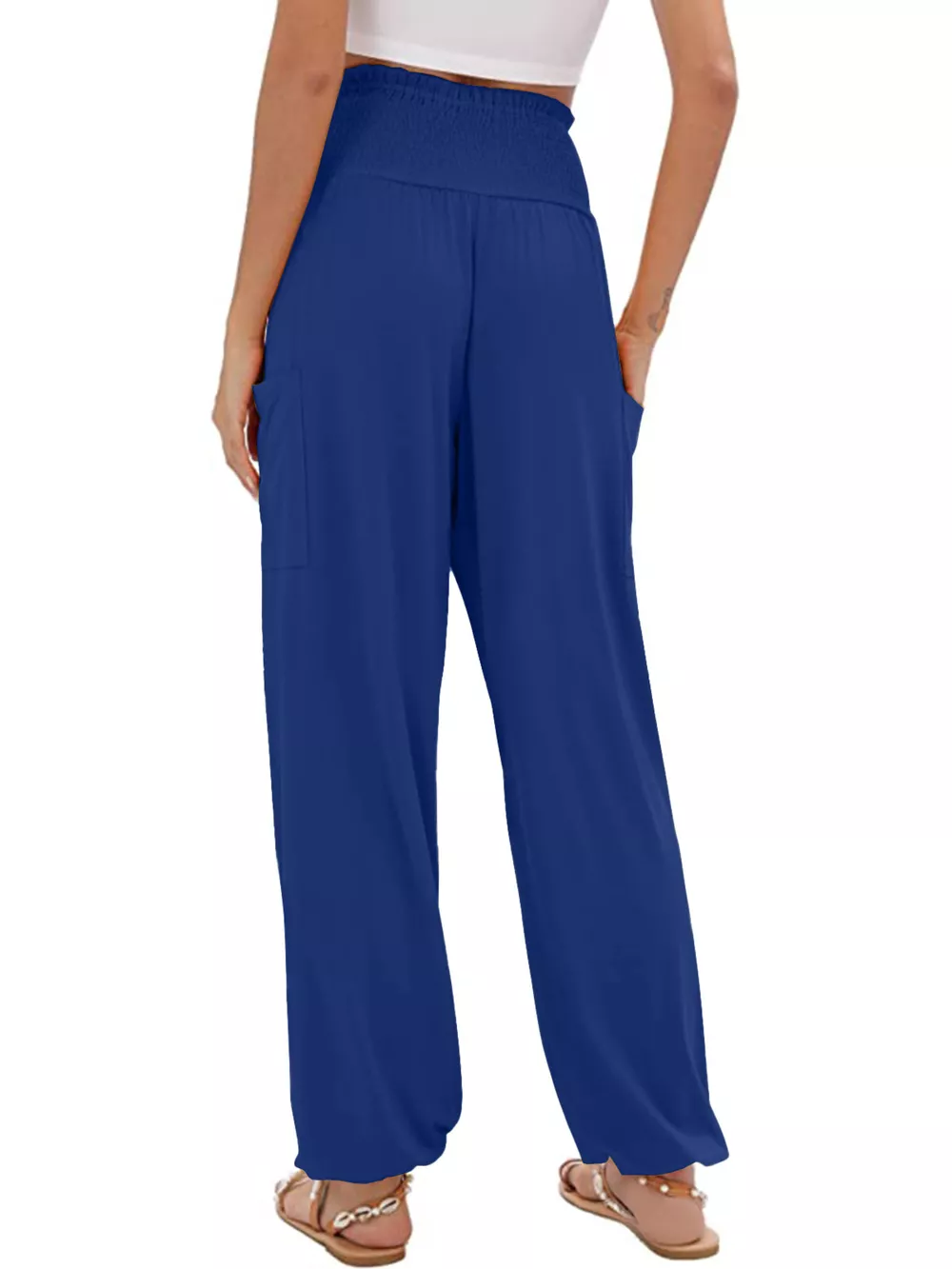 Full Size Smocked Waist Harem Pants with Pockets Plus Size, image 5