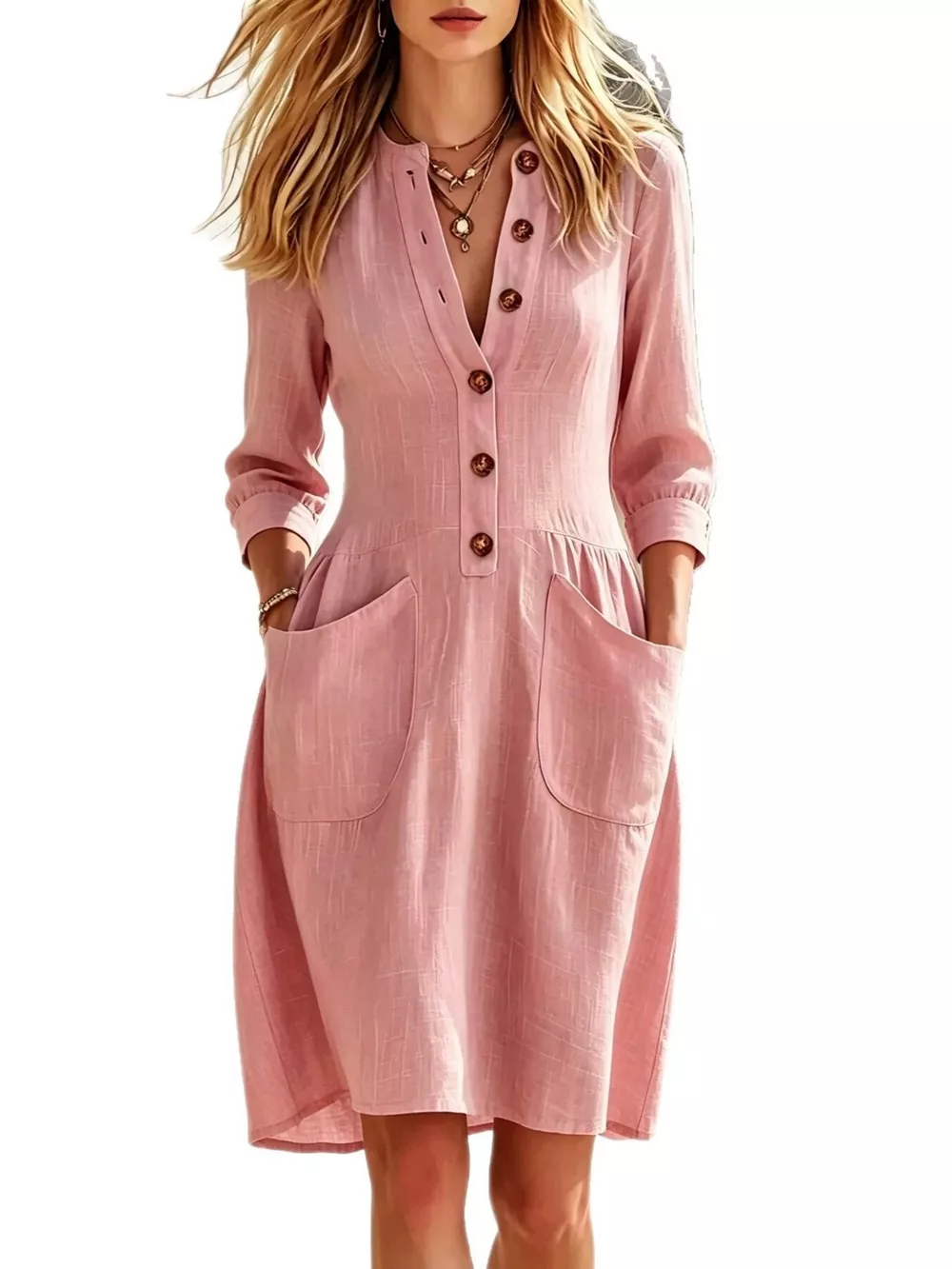 Full Size Button Front Long Sleeve Dress Plus Size, image 9