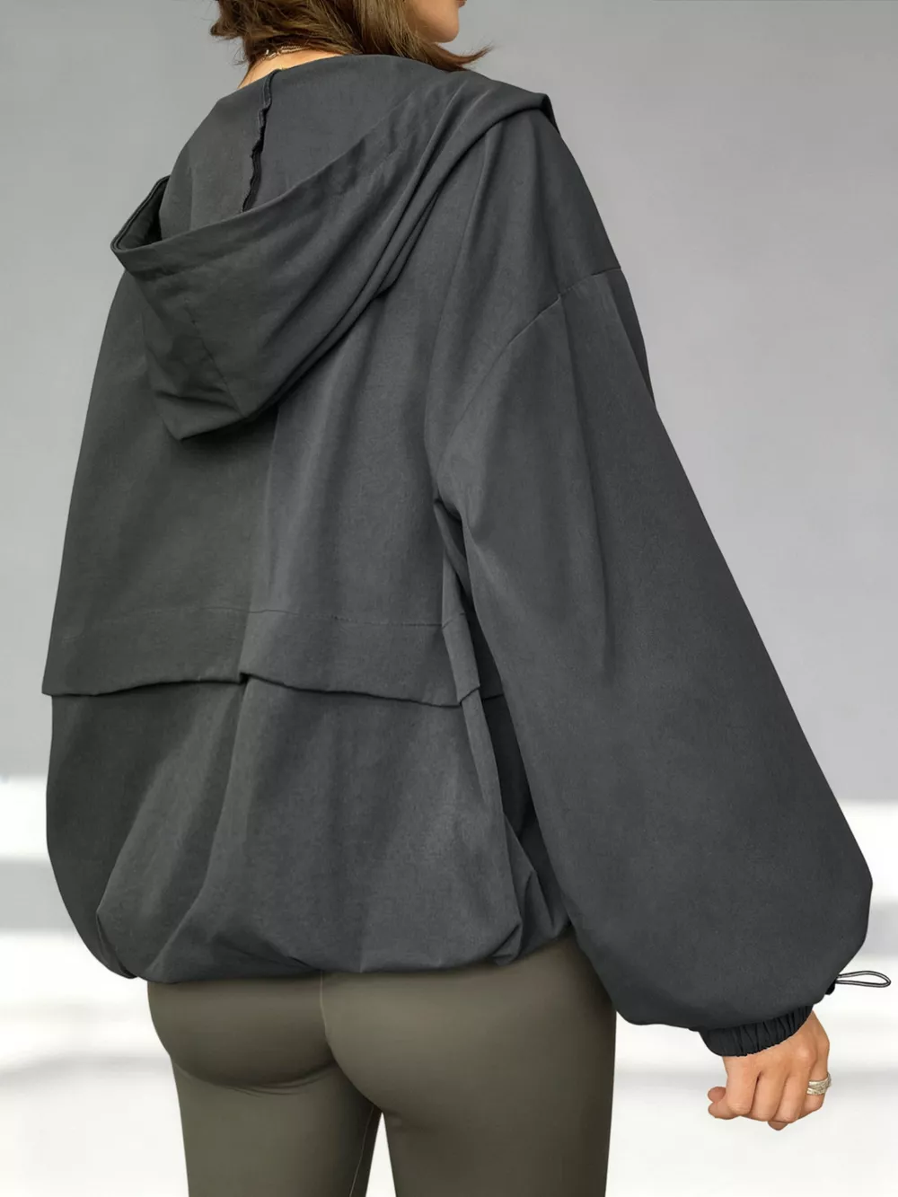 Drawstring Zip Up Hooded Jacket, image 5
